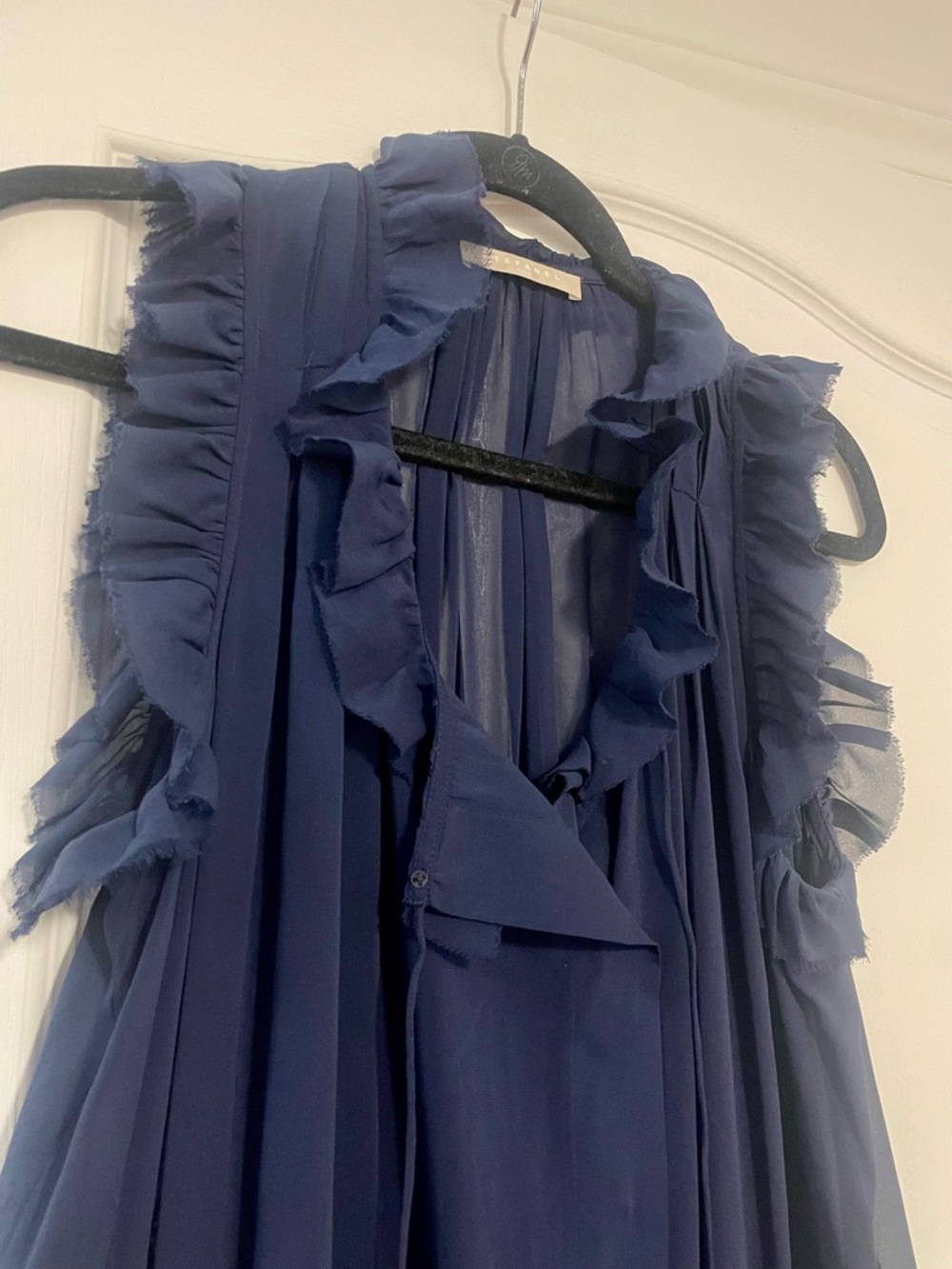 Silk Navy Blue Ruffled Sleeveless Romper made by Stefanel